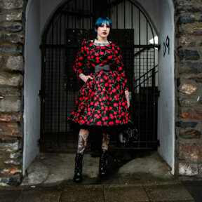 Bleeding Heart Red Cherries Dress (Black)