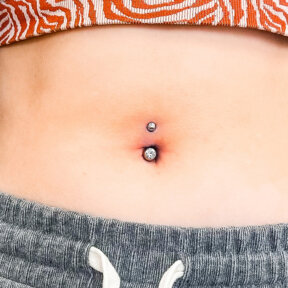 Navel Piercing | Polished Titanium Double Jewelled Navel Bar