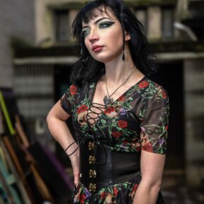 Jawbreaker Skull & Roses Mesh Midi Dress (Multicolour)