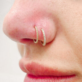 Double Nostril Piercing | 14K Gold Hinged Segment Rings