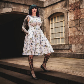 Bleeding Heart Purple Flower Dress (White)