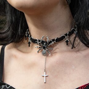 Blue Banana Crosses & Spiders Choker (Black/Siver)