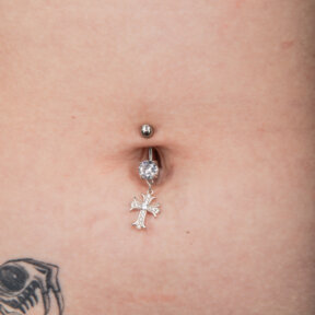 Blue Banana Surgical Steel Zircon Cross Navel Bar (Crystal)