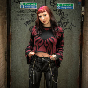 Banned Toxic Love Cropped Jumper (Black/Burgundy)