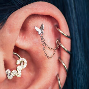 Scapha / Flat Piercing - Butterfly Labret  Chain