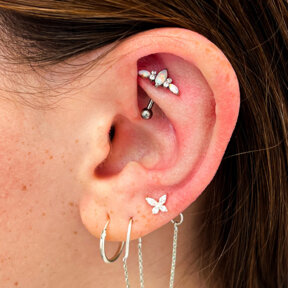 Rook Piercing | Opal Threadless Top & Curved Bar