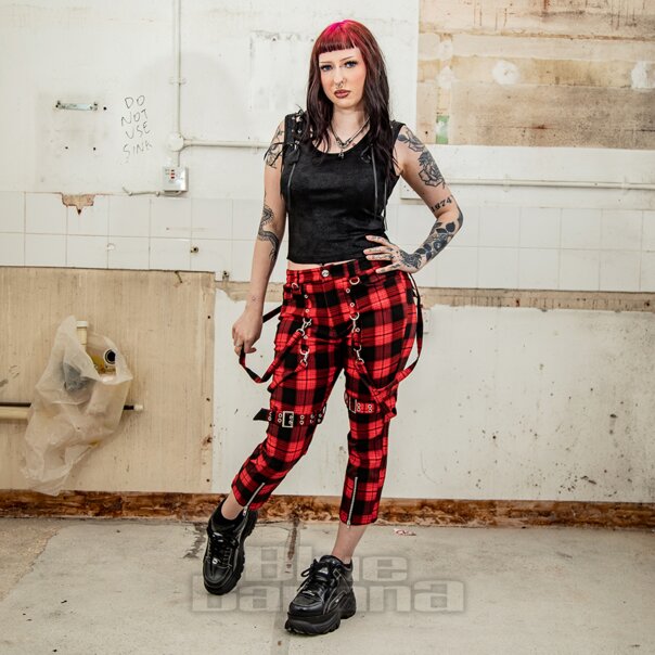 Banned Nocturne Buckle Trousers (Black/Red) | Alternative Fashion, Goth Clothing