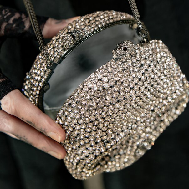 Blue Banana Crystal Skull Bag (Silver) | Alternative Handbags