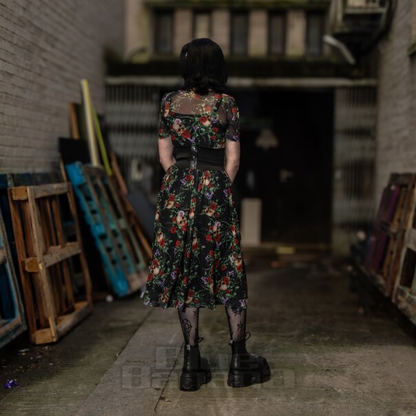 Jawbreaker Calavera De Malla Y Rosas Vestido Midi (Multicolor) | Blue Banana