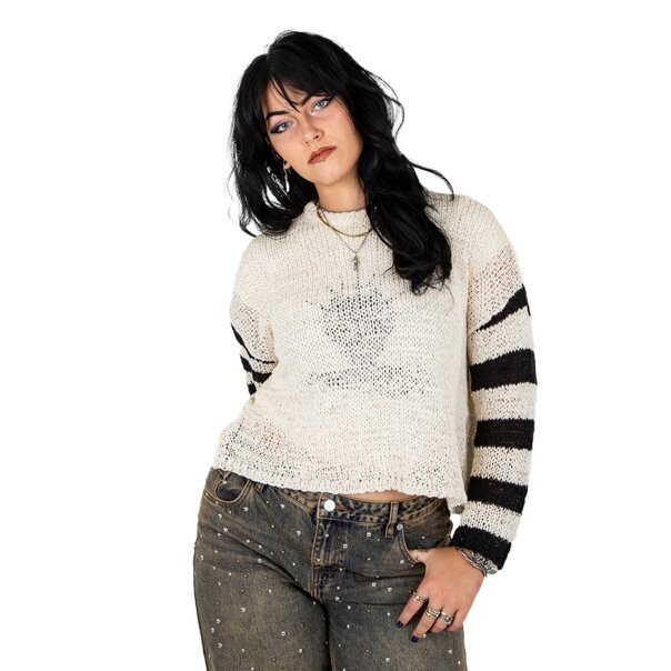 The Ragged Priest Sting Knitted Top (Cream/Black) | Alternative Fashion