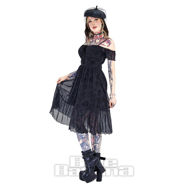 Jawbreaker Tarot Cold-Shoulder Midi Dress (Black) | Blue Banana