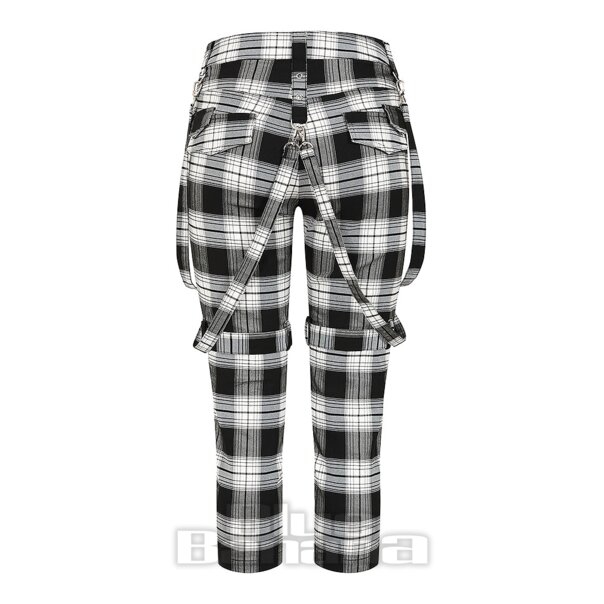 Banned Nocturne Buckle Trousers (Black/White) | Alternative Fashion, Goth Clothing