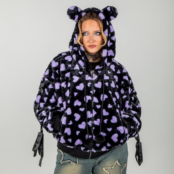 Banned Nanami Kawaii Hearts Hoodie (Black/Purple) | Blue Banana