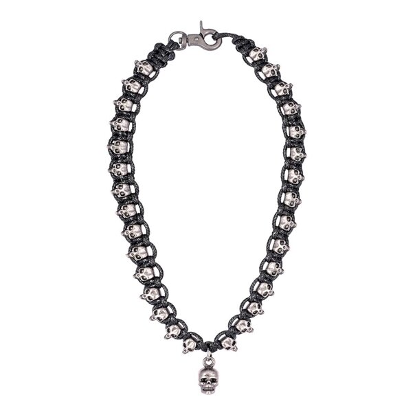 Collar con cordón y calavera de plátano azul (negro) | Accesorios alternativos