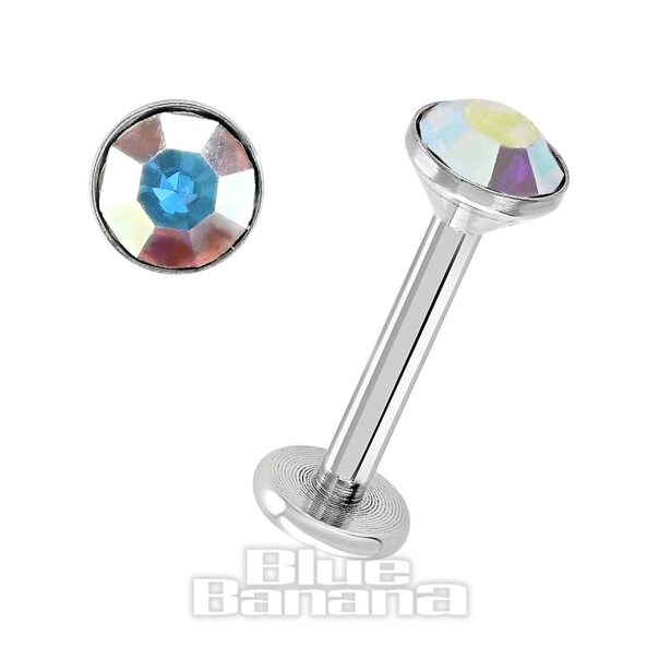 Labret gioiello Aurora Borealis da 4 mm, gioielli con filettatura interna