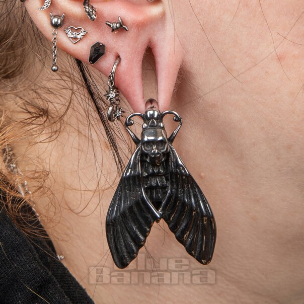 Blue Banana Surgical Steel Death Moth Ear Weight (Silver) | Body Piercing Jewellery