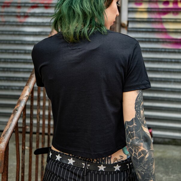 The Offspring Skull Check Crop T-Shirt (Black) | Cropped Band Tees
