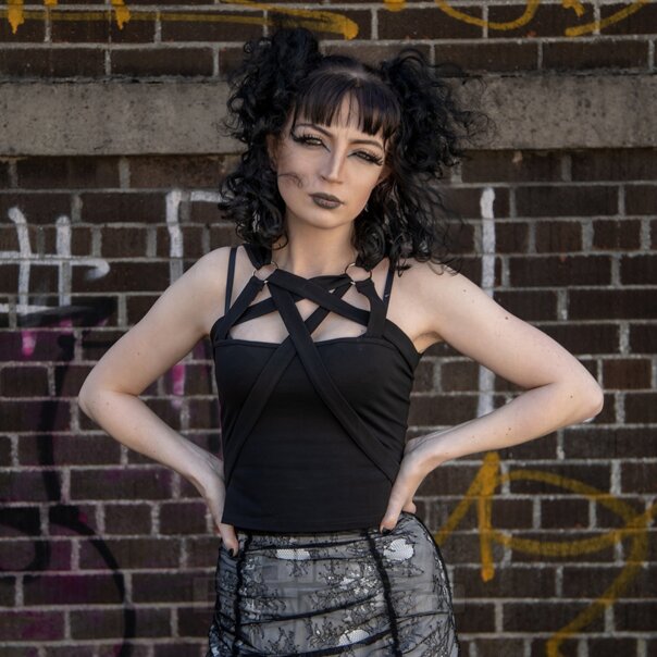Jawbreaker Pentagram Straps & Rings Crop Top (Black) | Alternative Fashion, Goth Clothing