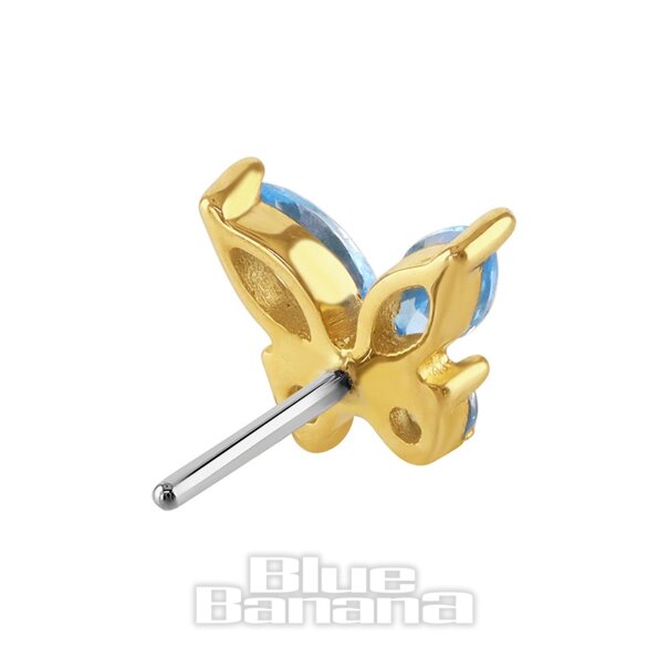 Blue Banana 14 Karat Gold Edelstein-Schmetterling Fadenloses Oberteil (Aqua)| Body Piercing Jewellery