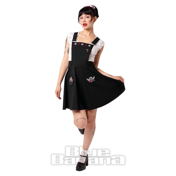 Hell Bunny Cupid Latzkleid (Schwarz) | Alternative Latzkleider