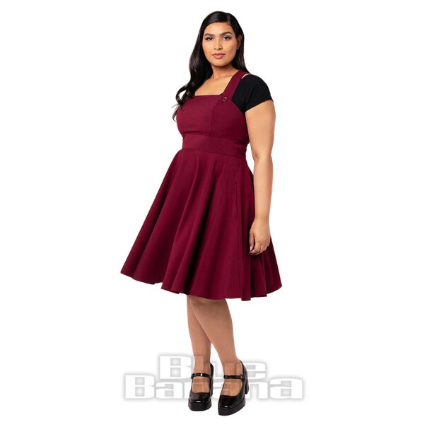 Hell Bunny Patti Pinafore Dress (Burgundy) | Blue Banana