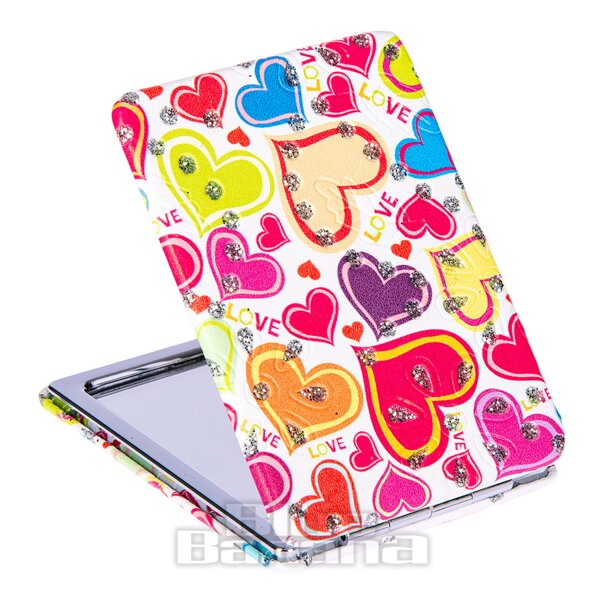 Folding Compact Makeup Mirror (Love Hearts) | Coloured Contact Lenses