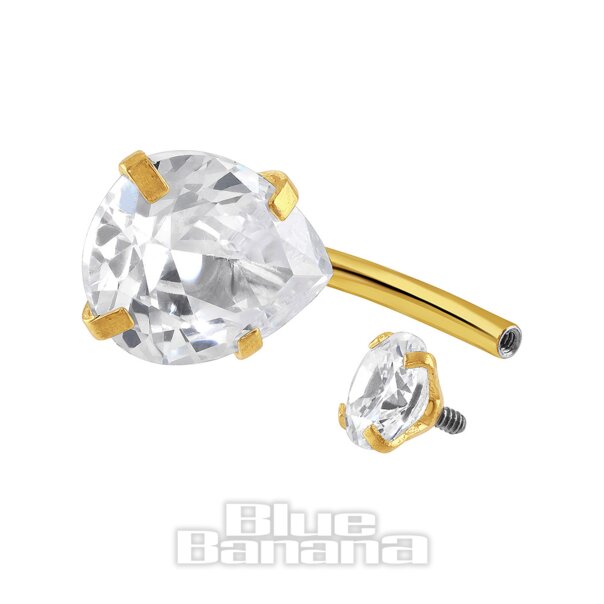 Blue Banana Surgical Steel Cubic Zirconia Teardrop Navel Bar (Gold)| Body Piercing Jewellery