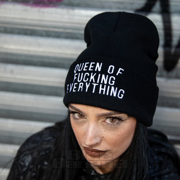 Queen Of Everything Beanie Hat, Black Gothic Headwear | Blue Banana UK
