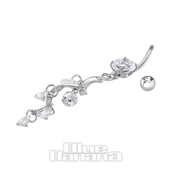 Blue Banana Surgical Steel 1.6mm Gems Navel Bar (Crystal)