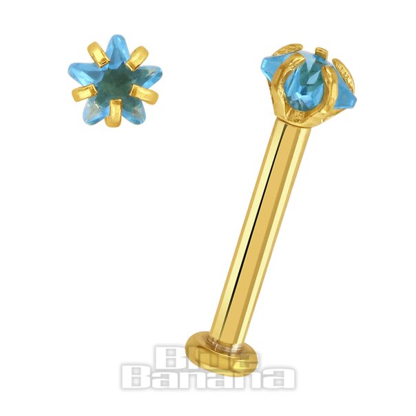 Plasma Gold 1,2 X 8Mm Stern 3Mm Aqua Labret | Ohr- Und Lippenschmuck