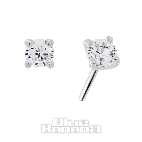 Blue Banana 14 Karat Weißgold Zirkonia 2 mm Gewindeloses Oberteil (Weißgold) | Blue Banana Piercing