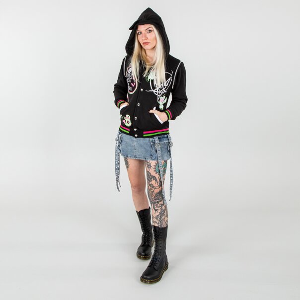 Heartless Hex Bear Varsity Jacket (Black) | Gothic Clothing