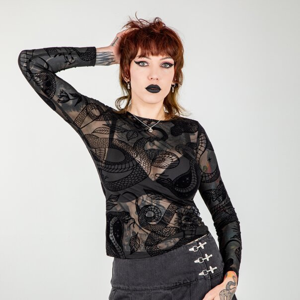 Hell Bunny Snake Charmer Mesh Top (Black) | Blue Banana