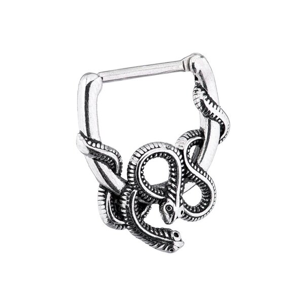 Piercing d'oreille serpent sur fer à cheval en acier chirurgical Blue Banana (argenté) | Bijoux de piercing