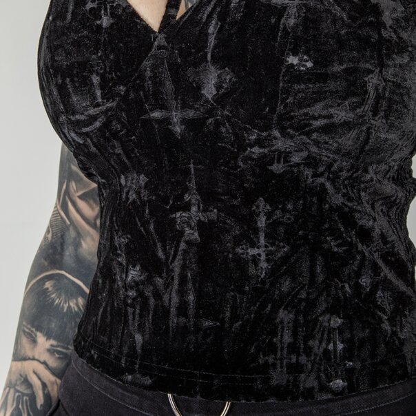 Banned Sanctum Velvet Vest Top (Black) | Banned Alternative Clothing