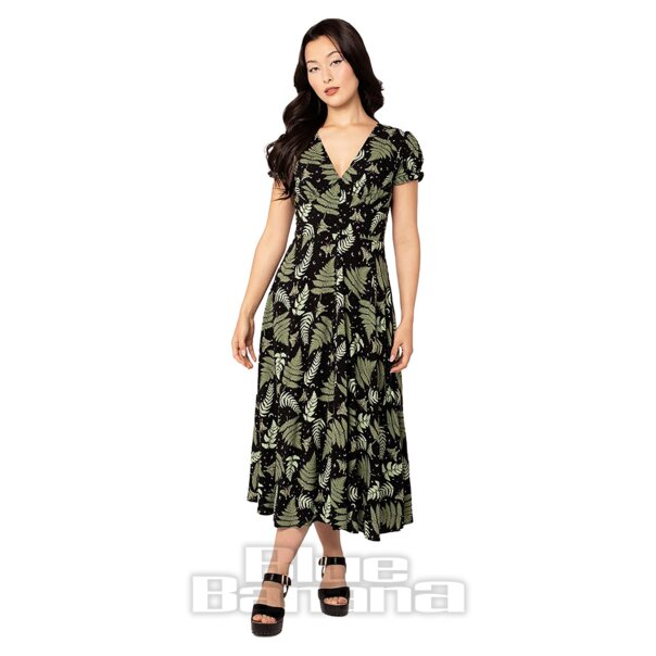 Hell Bunny Gaia Midi Dress (Black/Green) | Alternative Fashion, Goth Clothing