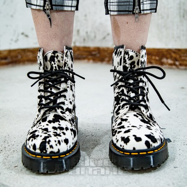 Dr Martens 1460 Bex Dalmatian Hair-On Leather Boots (Black/Cream) | Dr Martens Boots