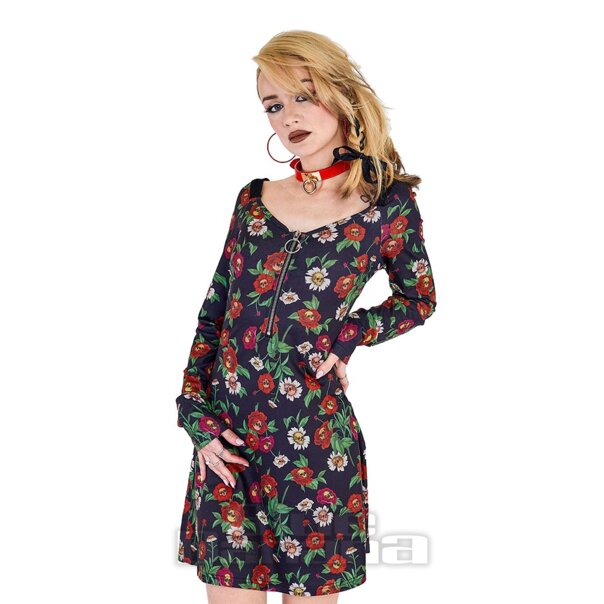 Jawbreaker Minikleid mit Blumen und Totenkopf (Schwarz) | Blue Banana