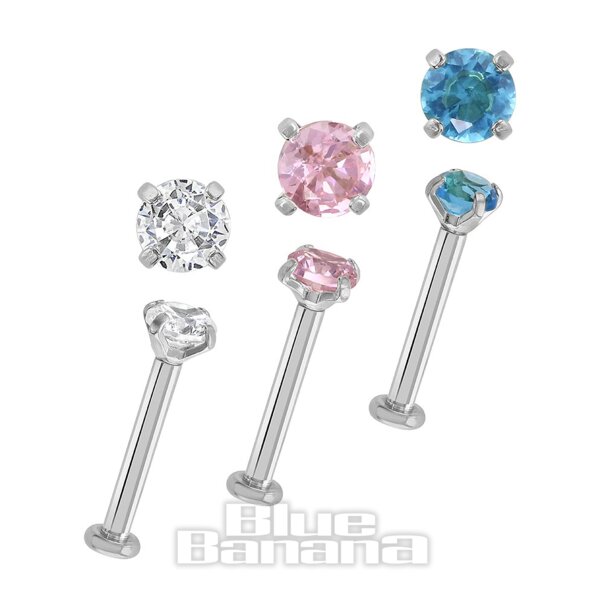 Surgical Steel 1.2 x 8mm Round Multi Labret 3 Pack | Lip & Ear Jewellery