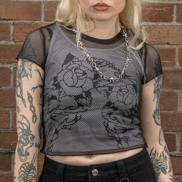 Camiseta de malla Ed Hardy Climbing Rose (blanca/negra) | Camisetas de malla