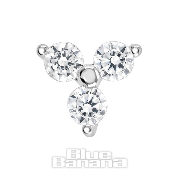 Piercing Blue Banana in oro bianco 14 carati con 3 zirconi cubici senza filettatura (oro bianco) | Piercing Blue Banana