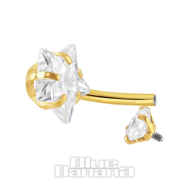 Blue Banana Surgical Steel Cubic Zirconia Star Navel Bar (Gold)| Body Piercing Jewellery