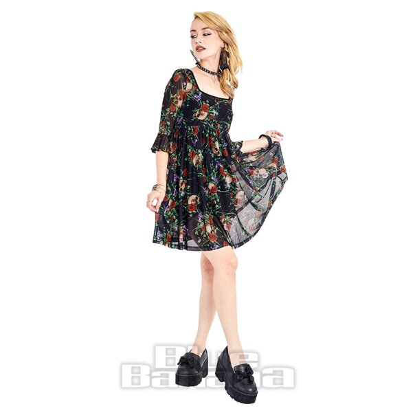 Jawbreaker Skull & Roses Mesh Mini Dress (Multicolour) | Blue Banana