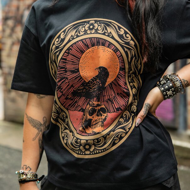 Blue Banana Raven Skull T-Shirt (Black) | Printed T-Shirts
