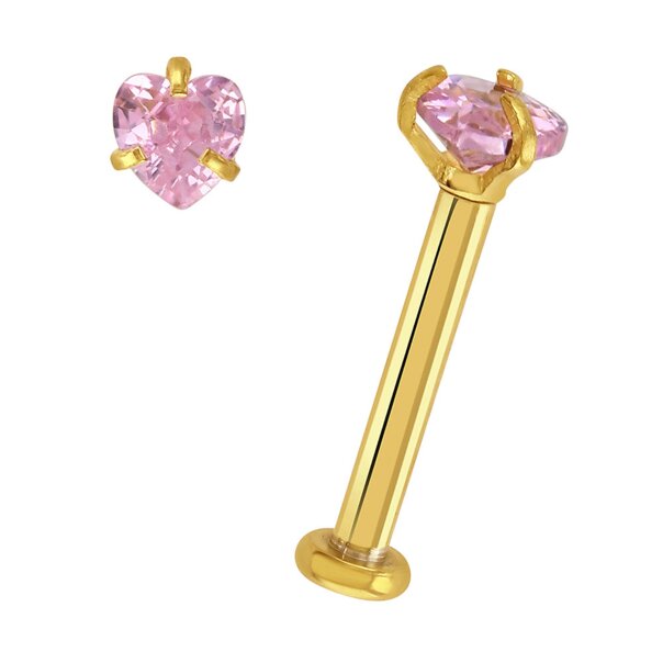 Plasma Or 1,2 X 8 Mm Coeur 3 Mm Rose Labret | Bijoux Sur L'Oreille Et Les Lèvres