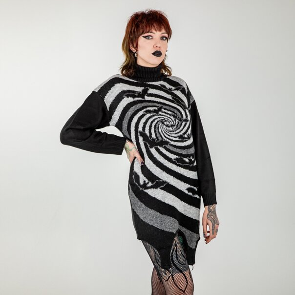 Banned Twisted Batfall Dress (Black/Grey) | Alternative Knits | Autumn Fashion