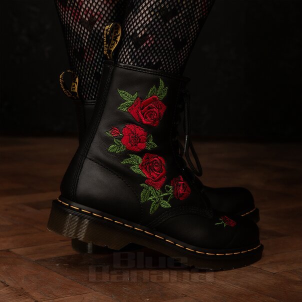 Dr Martens 1460 Vonda Embroidered Rose Boots (Black) | Blue Banana