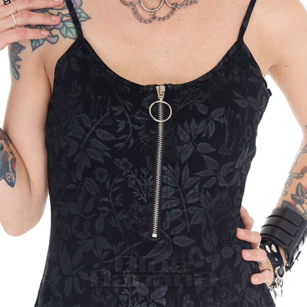 Jawbreaker Cat Front Zip Mini Dress (Black) | Alternative Fashion, Goth Clothing
