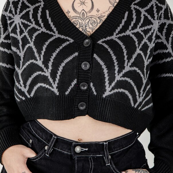 Banned Web Of Night Cardigan (Black/Grey) | Alternative Knits | Autumn Fashion