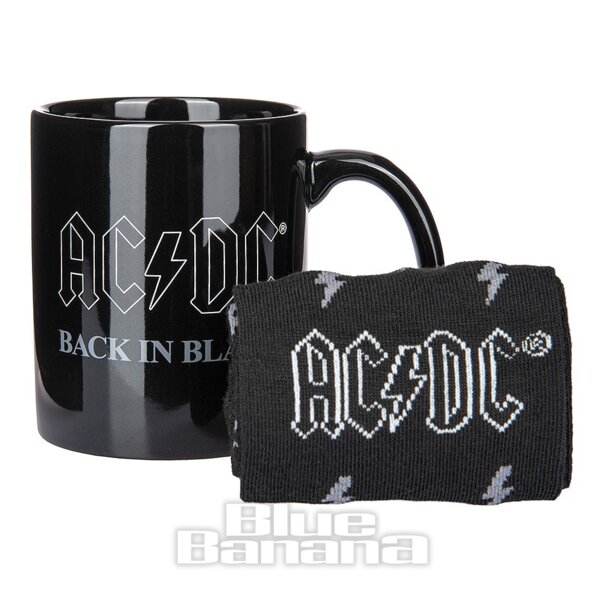 Coffret Cadeau Officiel Acdc Back In Black Avec Tasse Et Chaussettes (Noir) | Blue Banana
